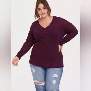 Torrid Purple V-neck Waffle Top 2X